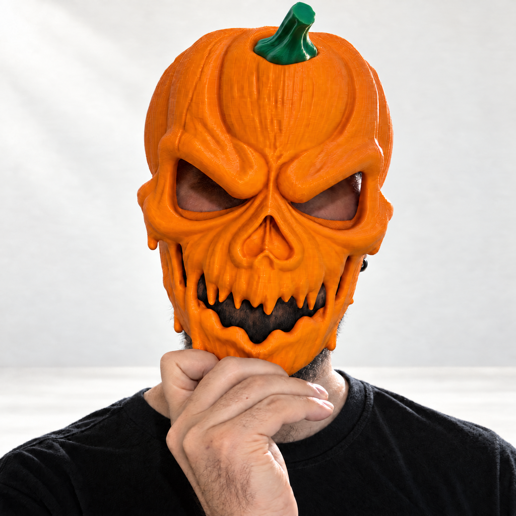 Carved in Fear Pumpkin Skull Mask | 3D Printed Wearable Halloween Mask